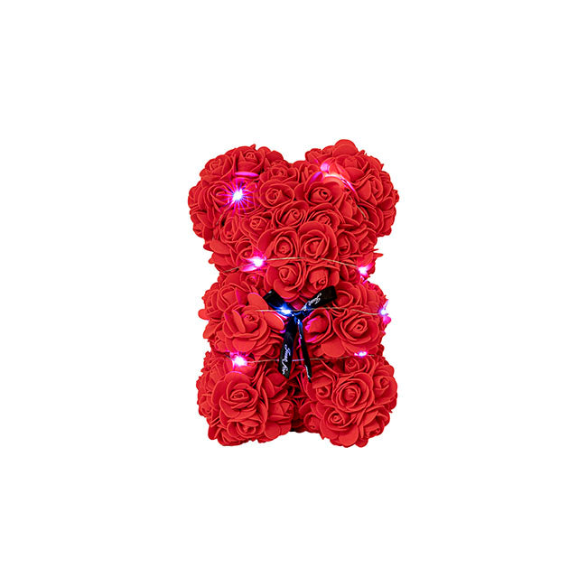 LED Rose Bear Tiffany Red (25cmH)
