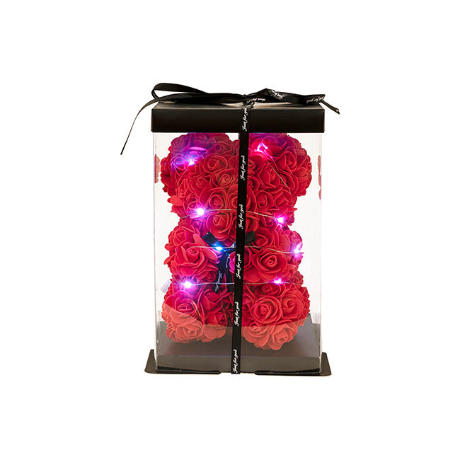 LED Rose Bear Tiffany Red (25cmH)