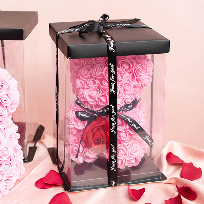 Rose Bear with Red Flower Pink (25cmH)