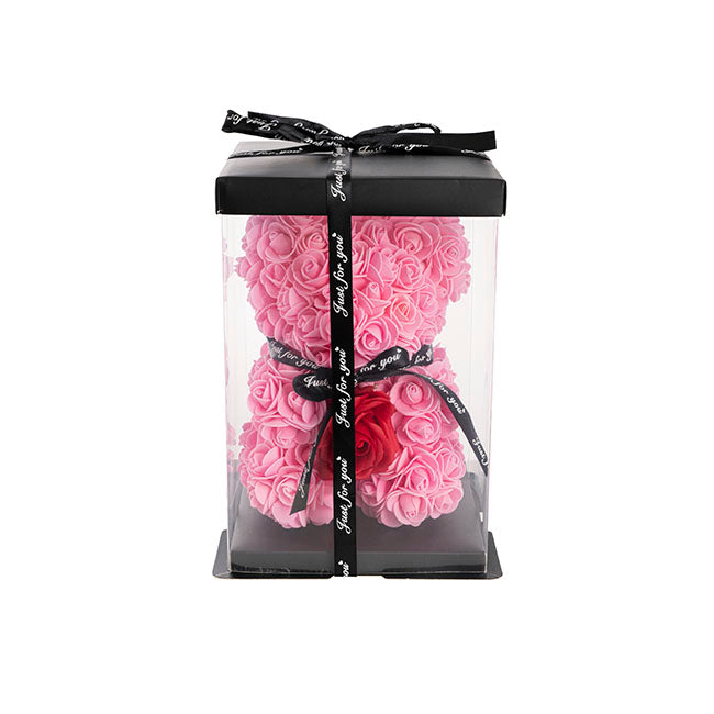 Rose Bear with Red Flower Pink (25cmH)