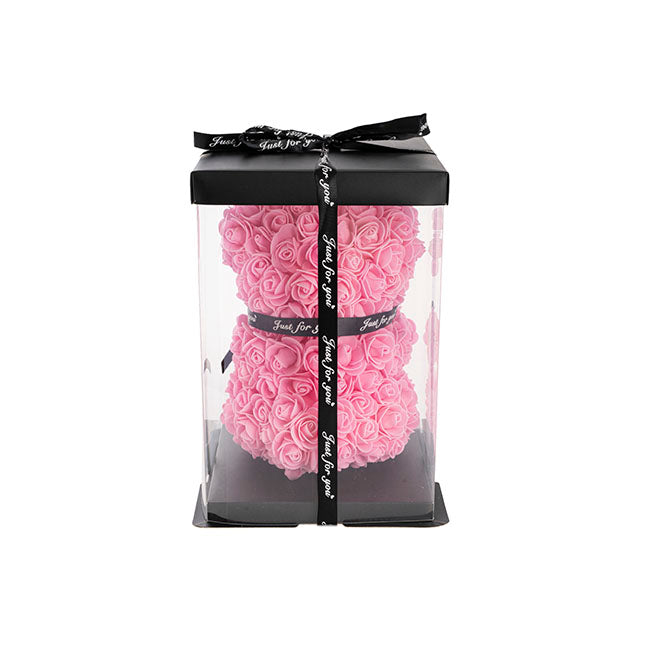 Rose Bear with Red Flower Pink (25cmH)