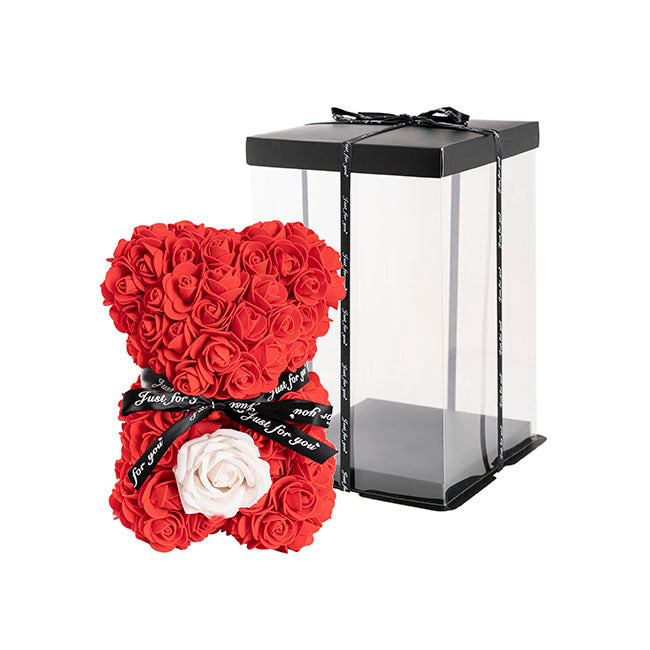 Rose Bear with White Flower Red (25cmH)