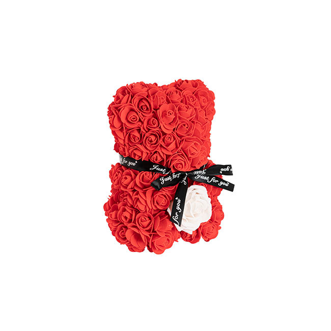 Rose Bear with White Flower Red (25cmH)