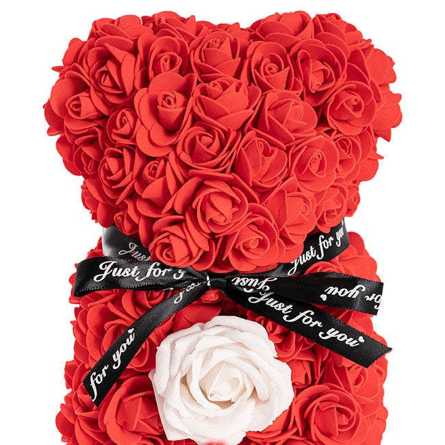 Rose Bear with White Flower Red (25cmH)