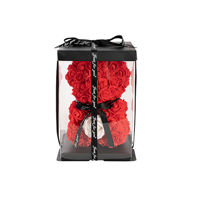 Rose Bear with White Flower Red (25cmH)