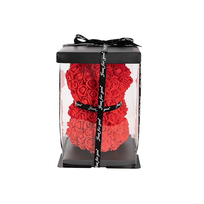 Rose Bear with White Flower Red (25cmH)