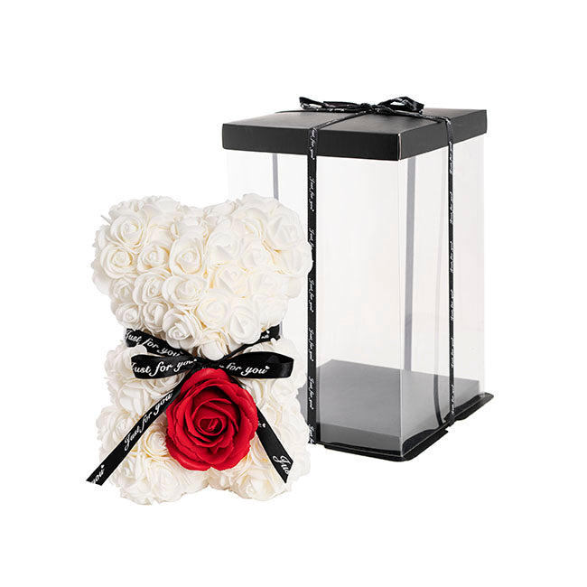 Rose Bear with Red Flower White (25cmH)
