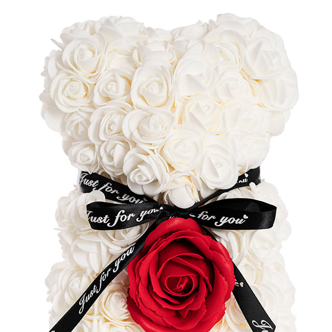 Rose Bear with Red Flower White (25cmH)