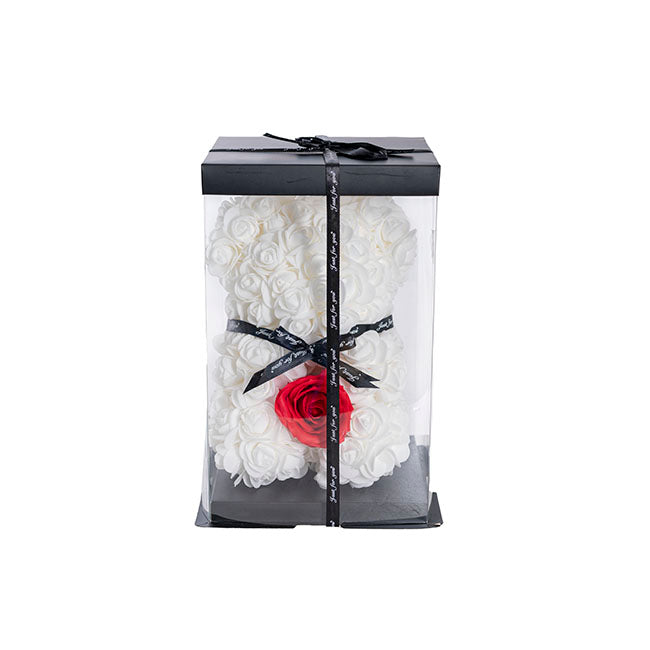 Rose Bear with Red Flower White (25cmH)
