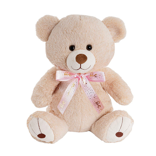 Oliver Teddy Bear w Mother's Day Bow Soft Beige (30cmST)