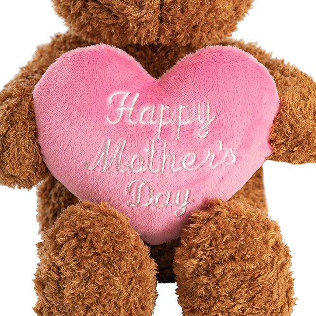 Brady Teddy Bear w Happy Mother's Day Heart Brown (19cmST)