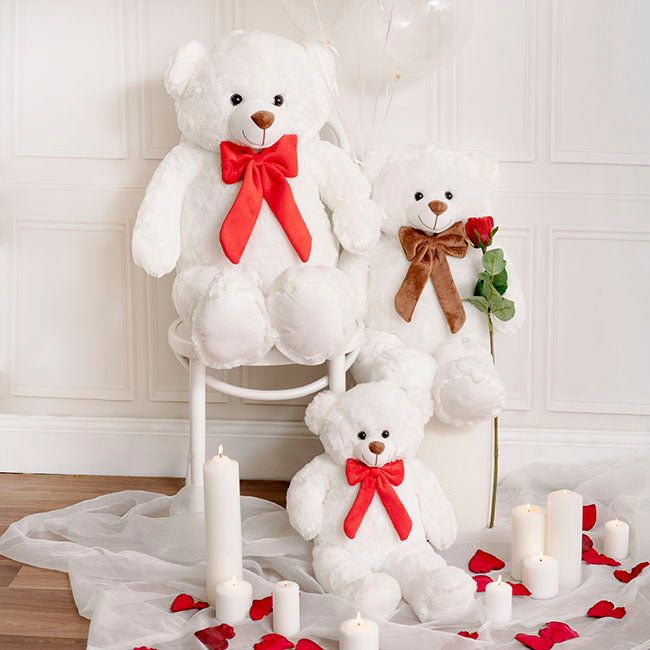 Kyle Bear With Red Bow White (40cmST)