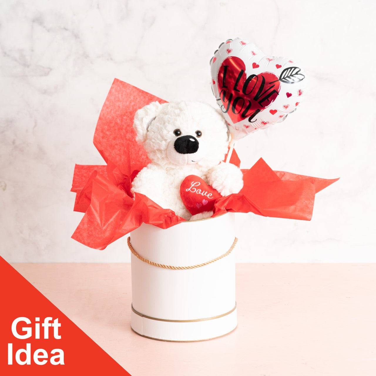 Riley Bear with Red Heart White (25cmST)